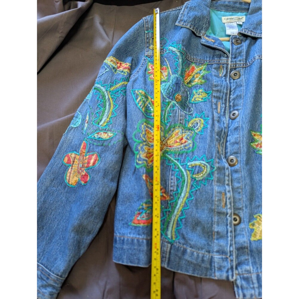 COLDWATER CREEK FLORAL EMBROIDERED & BEADED DENIM JEAN JACKET SZ PL EXC COND! - Picture 9 of 13